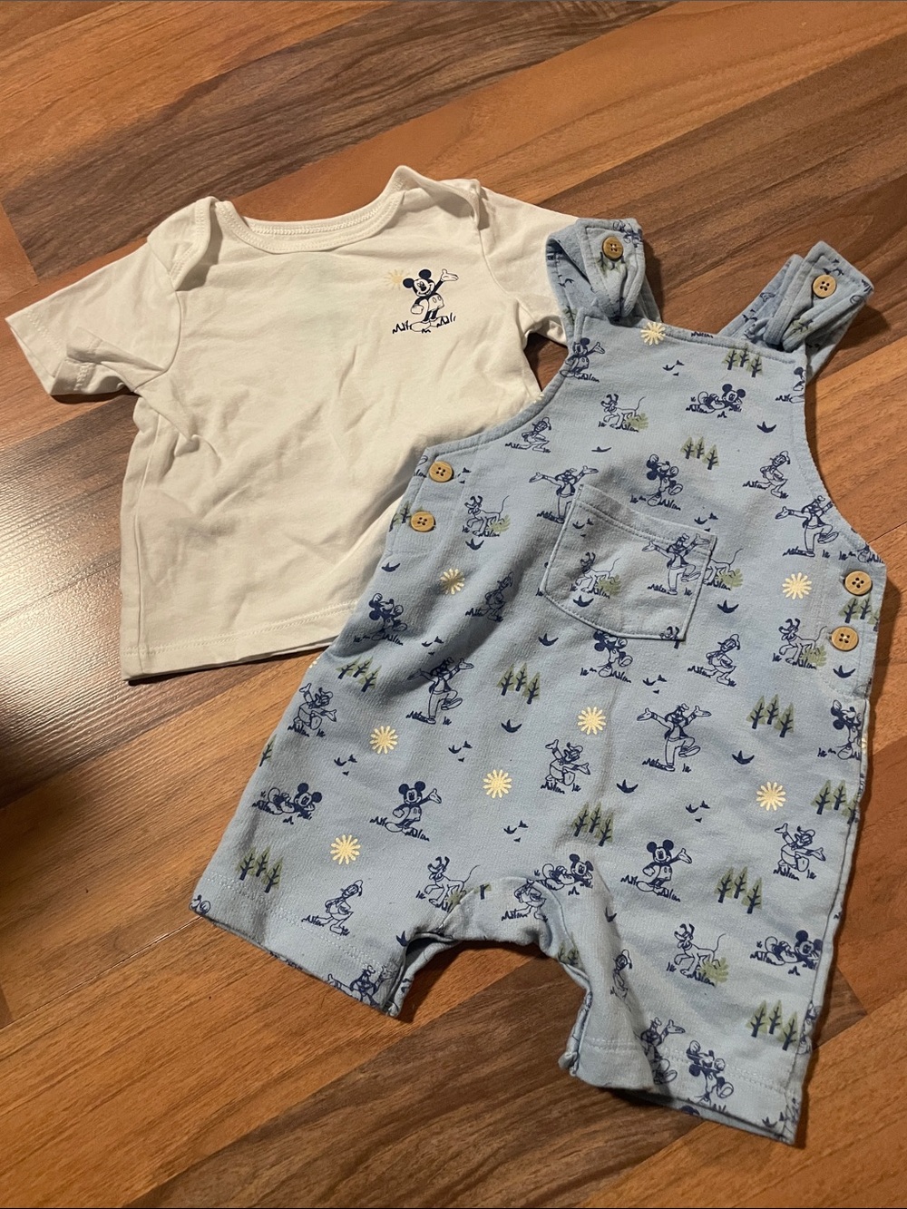 Disney Light Blue Mickey Print Shortall with White Tee